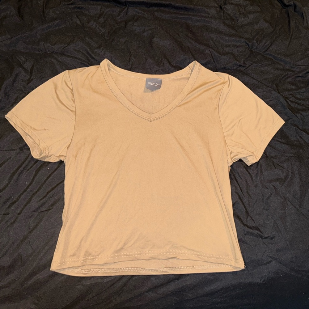 Olivia Rae Beige V-Neck Short Sleeve Tee
